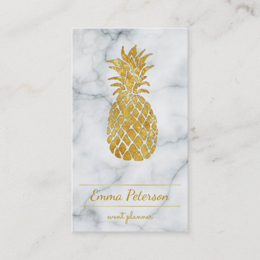 Gouden ananas op wit marmer visitekaartje (Voorkant)
