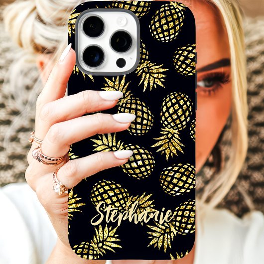 Gouden Ananas Patroon Aangepaste Naam Case-Mate iPhone Case
