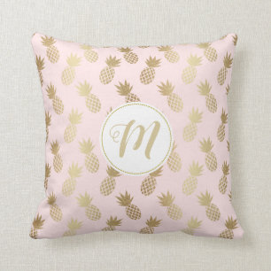 Gouden Ananas Patroon en Monogram Kussen