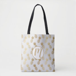 Gouden Ananas Patroon Monogram Tote Bag