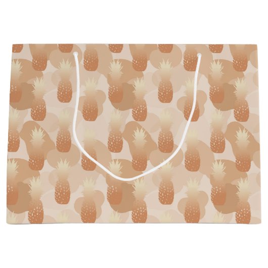 Gouden Ananas Patroon Tropisch Groot Cadeauzakje (Voorkant)