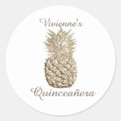 Gouden Ananas Quinceanera Ronde Sticker (Voorkant)