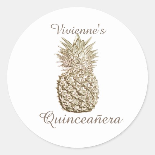 Gouden Ananas Quinceanera Ronde Sticker (Voorkant)