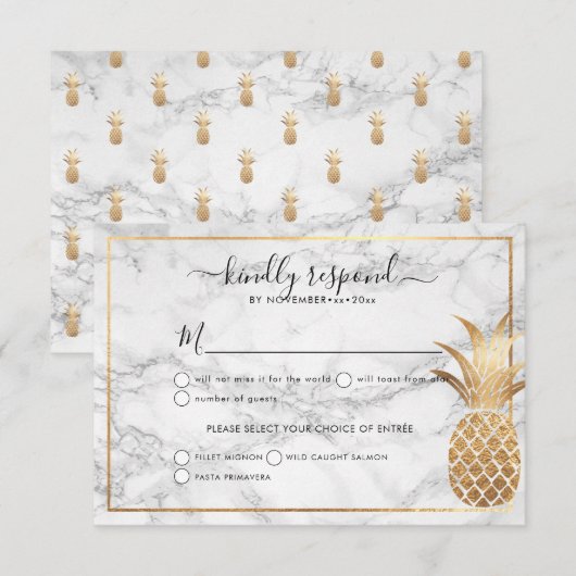 Gouden Ananas RSVP|Marmer Aankondiging (Voorkant / Achterkant)
