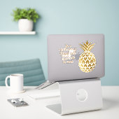 Gouden Ananas Sta Recht Wear Kroon Wees Lief Sticker (Laptop op bureau)
