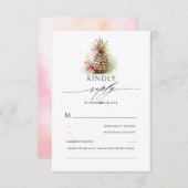 Gouden Ananas Strand Bruiloft RSVP Kaartje (Voorkant / Achterkant)