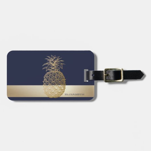 Gouden Ananas,Streep -Persoonlijk Bagagelabel (Voorkant horizontaal)