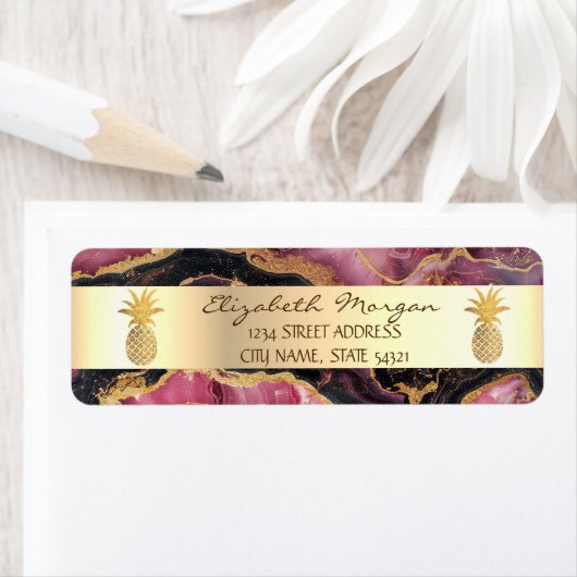 Gouden ananas trendy Bourgogne marmeren steen Etiket (Insitu)