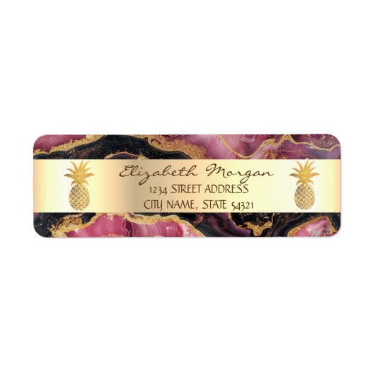 Gouden ananas trendy Bourgogne marmeren steen Etiket (Voorkant)