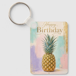Gouden Ananas Tropische Verjaardag Sleutelhanger