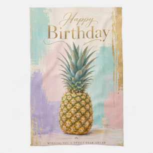 Gouden Ananas Tropische Verjaardag Theedoek
