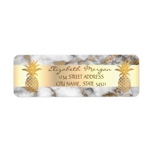 Gouden Ananas Wit Gouden Marmer Gestreept Etiket (Voorkant)