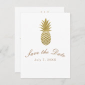 Gouden Ananas Wit Modern Tropisch Save the Date Aankondigingskaart (Voorkant / Achterkant)