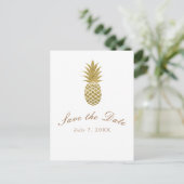 Gouden Ananas Wit Modern Tropisch Save the Date Aankondigingskaart (Staand voorkant)