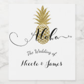 Gouden Ananas Witte Tropische Elegante Huwelijkswi Wijn Etiket (Enkel label)