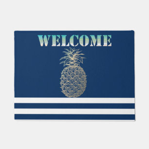 Gouden Ananas Zeevaart Marineblauw Gestreepte Deurmat