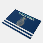 Gouden Ananas Zeevaart Marineblauw Gestreepte Deurmat (Schuin)
