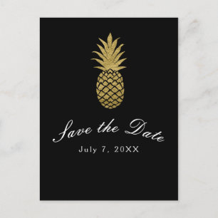 Gouden Ananas Zwart Modern Tropisch Save the Date Aankondigingskaart