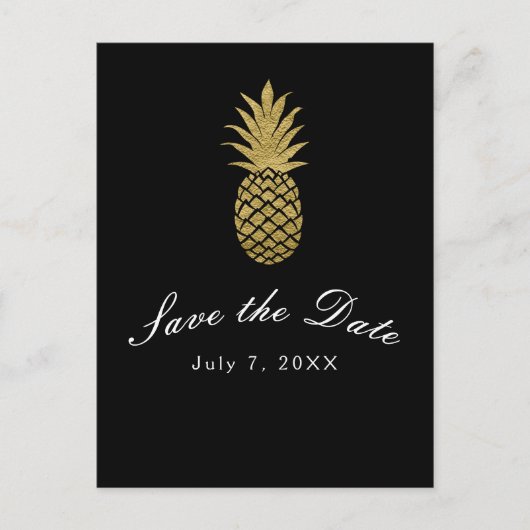 Gouden Ananas Zwart Modern Tropisch Save the Date Aankondigingskaart (Voorkant)
