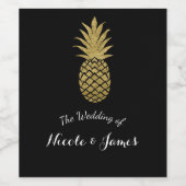 Gouden Ananas Zwart Tropische Elegante Trouwwijn Wijn Etiket (Enkel label)