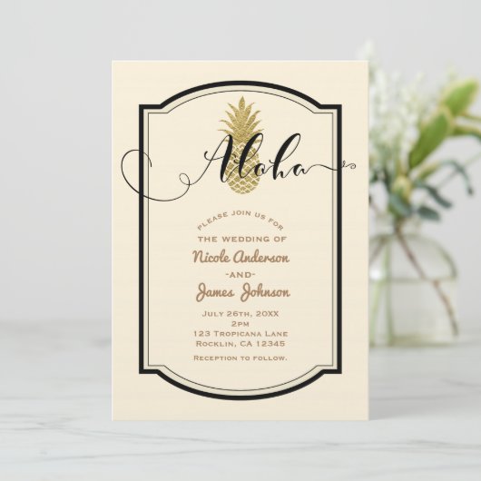 Gouden Ananas & Zwarte Rustieke Ananas Tropisch Kaart (Staand voorkant)