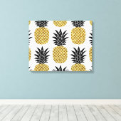 Gouden ananassen: Handgetekend wit naadloos. Canvas Afdruk (Insitu (Houten vloer))