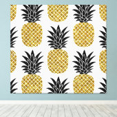 Gouden ananassen: Handgetekend wit naadloos. Canvas Afdruk (Insitu (Houten vloer))