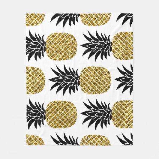 Gouden ananassen: Handgetekend wit naadloos. Fleece Deken (Voorkant)