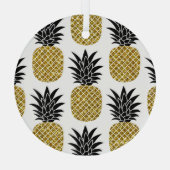 Gouden ananassen: Handgetekend wit naadloos. Glas Ornament (Achterkant)