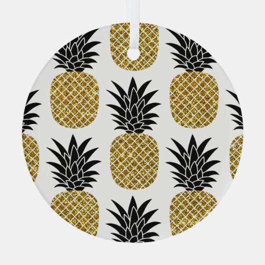 Gouden ananassen: Handgetekend wit naadloos. Glas Ornament (Achterkant)