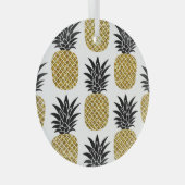 Gouden ananassen: Handgetekend wit naadloos. Glas Ornament (Voorkant Rechts)