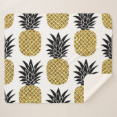 Gouden ananassen: Handgetekend wit naadloos. Sherpa Deken (Voorkant (horizontaal))