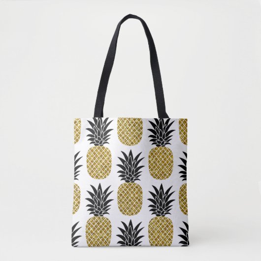 Gouden ananassen: Handgetekend wit naadloos. Tote Bag (Voorkant)