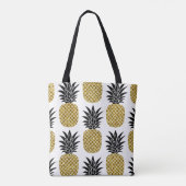 Gouden ananassen: Handgetekend wit naadloos. Tote Bag (Achterkant)