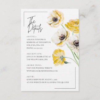 Gouden Anemonen Minimalistische Trouw Bijkaart Informatiekaartje