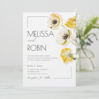 Gouden Anemoon Bloem Minimal Huwelijksuitnodiging Kaart