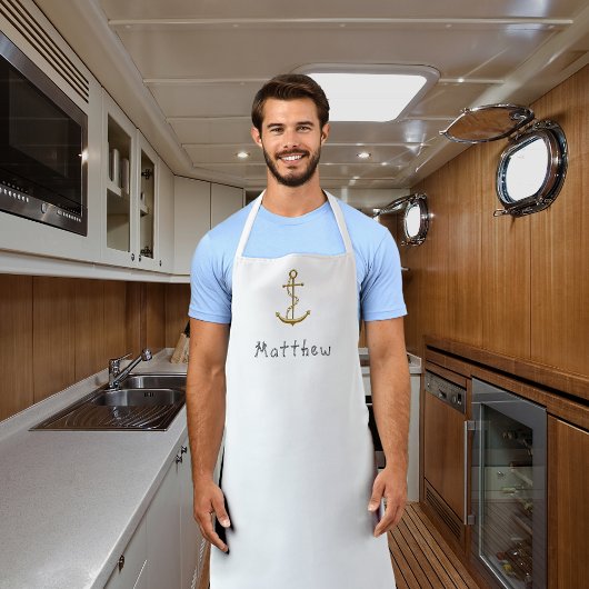 Gouden anker aangepaste naam nautisch schort