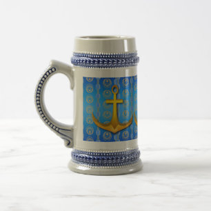 Gouden Anker Blauw Cerulean Stein Mok