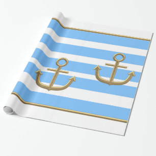 gouden anker blauwe witte achtergrond cadeaupapier