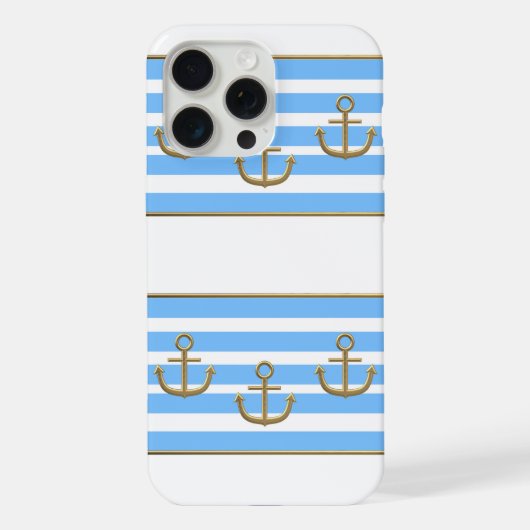 gouden anker blauwe witte achtergrond iPhone hoesje (Achterkant)