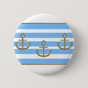 gouden anker blauwe witte achtergrond ronde button 5,7 cm