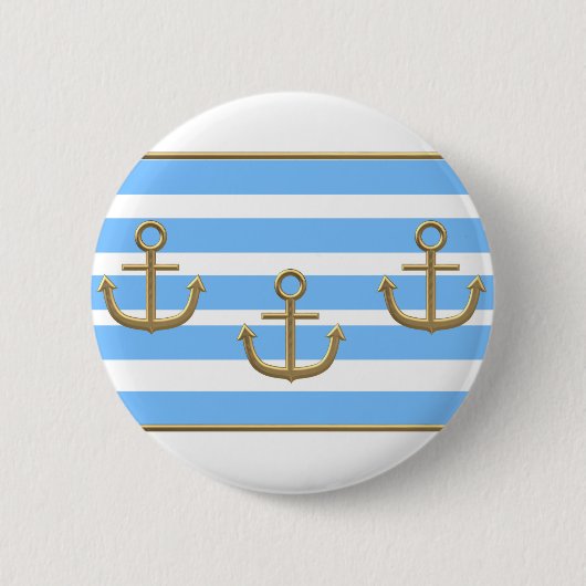gouden anker blauwe witte achtergrond ronde button 5,7 cm (Voorkant)