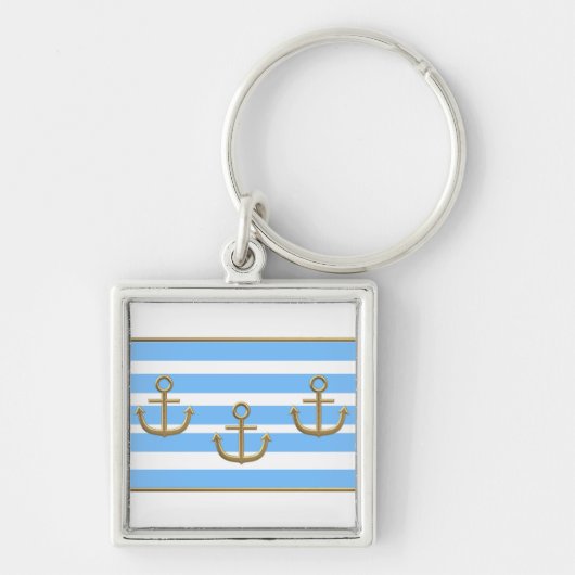 gouden anker blauwe witte achtergrond sleutelhanger (Voorkant)