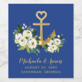 Gouden Anker Bloemen Nautische Bruiloft Wijn Etiket (Enkel label)