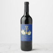 Gouden Anker Bloemen Nautische Bruiloft Wijn Etiket (Voorkant)