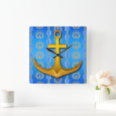 Gouden Anker Cerulean Blauw Vierkante Wandklok (Huis)