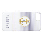 Gouden anker en marineblauwe strepen nautisch Case-Mate iPhone case (Achterkant (Horizontaal))