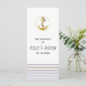 Gouden anker en strepen nautische bruiloft program programmakaart (Staand voorkant)