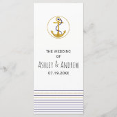 Gouden anker en strepen nautische bruiloft program programmakaart (Voorkant)