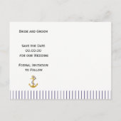 Gouden anker gestreepte nautische bruiloft Save th Aankondigingskaart (Achterkant)